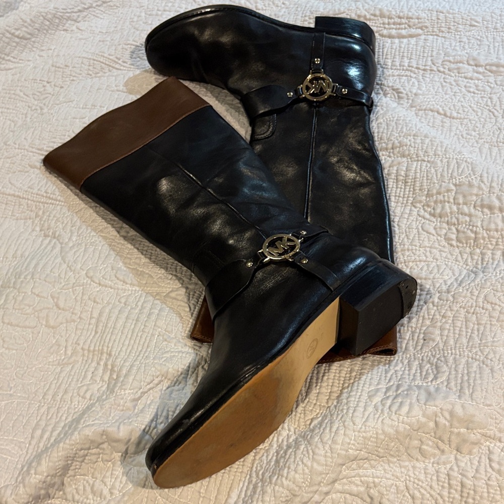 Black and Brown Leather Riding Boots by MICHAEL KORS. Genuine